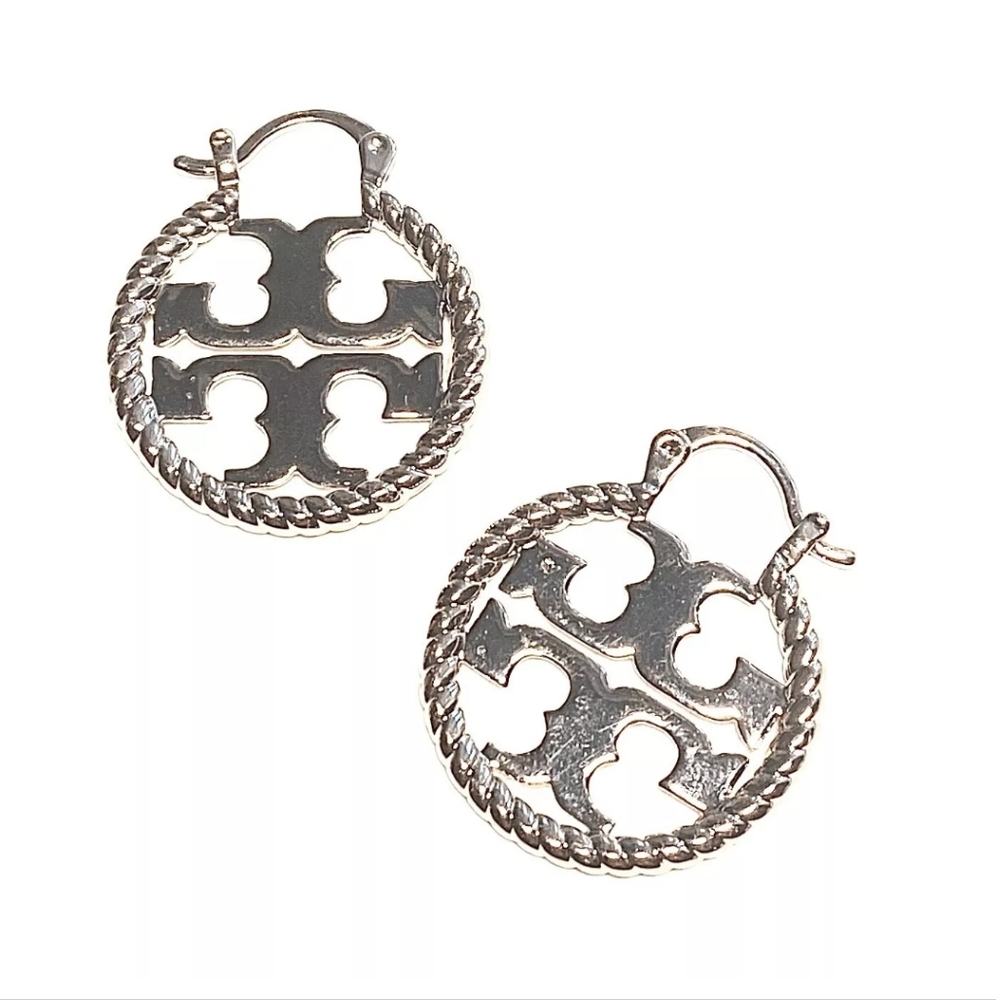 Tory Burch Rope Miller Small Hoop Earrings inSilver (Brand New)